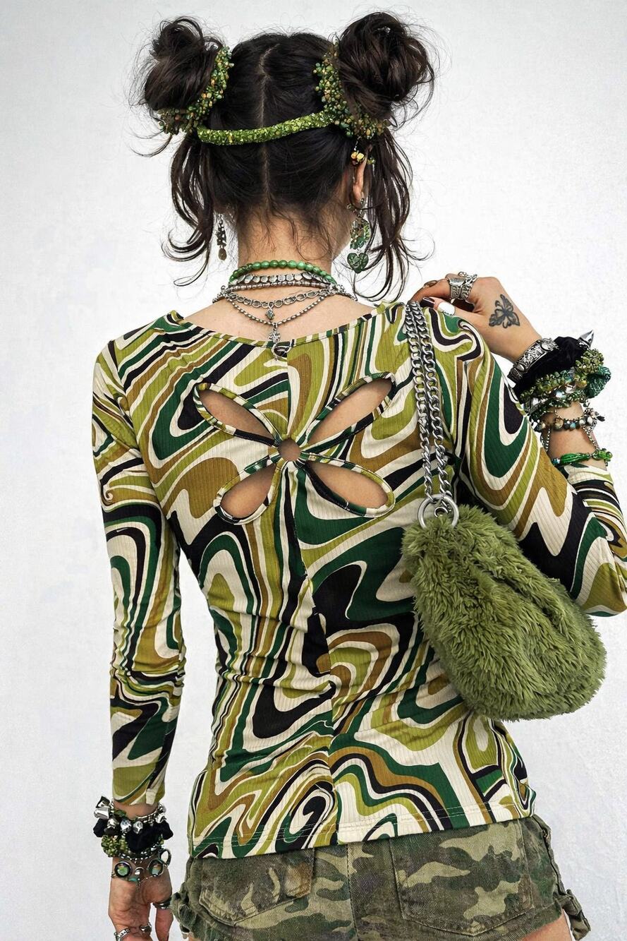 Earthbound Vintage Y2K Butterfly Rib Knit Top Shirt Forest Goblin Grunge Artsy